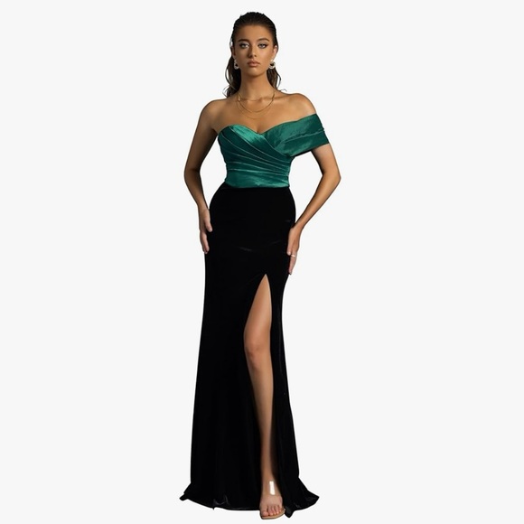 VIP Girl Green Black Velvet Skirt Asymmetrical One Off Shoulder Sz XL - Picture 1 of 8